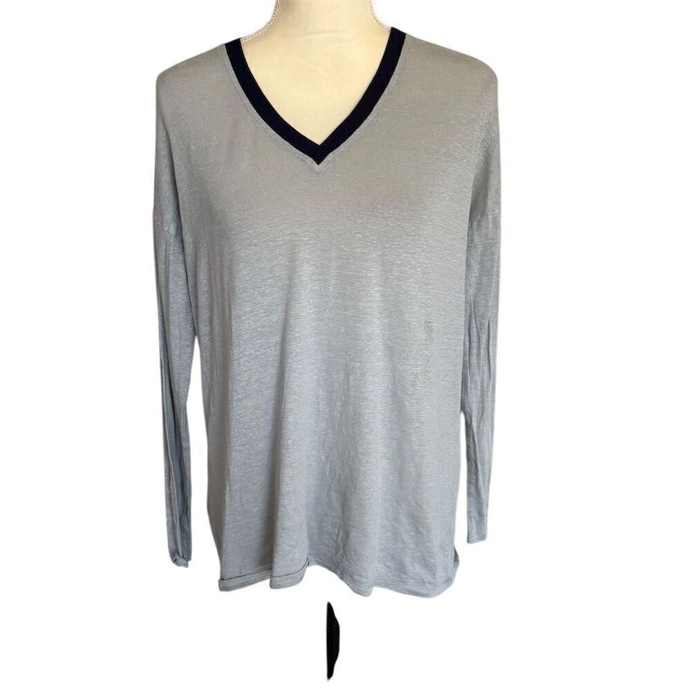 Lysse New York Women's V-Neck Linen Blend Long Sleeve Gray T-Shirt Size S